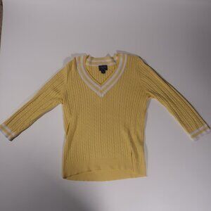 Chaps Yellow Cable Knit V-Neck Sweater Women’s L | Preppy Ivy Style 3/4 Sleeve